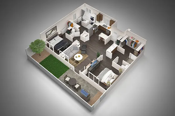 Floorplan 2 Bedroom 3D Plan
